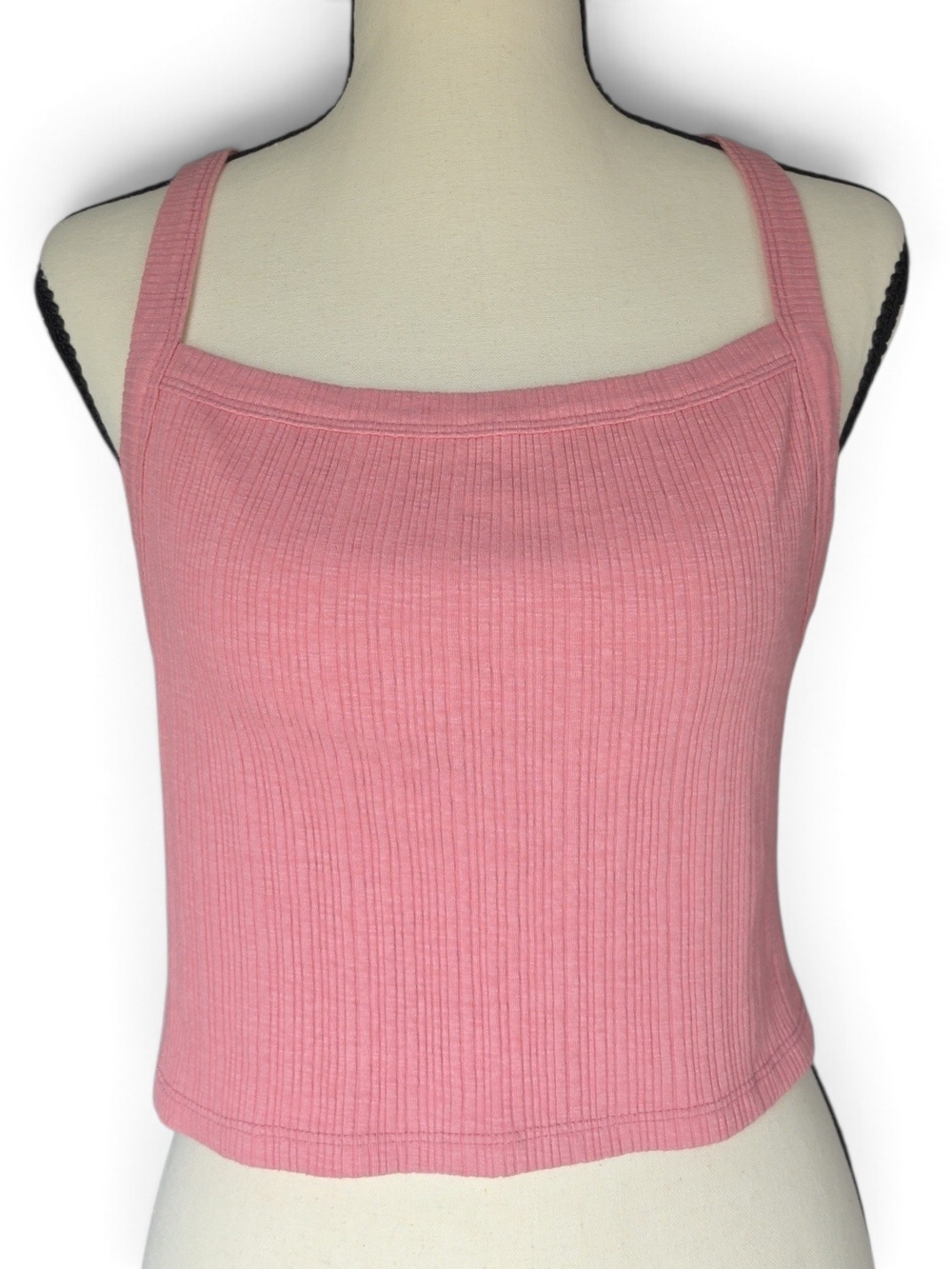 American Eagle Pink Ribbed Knit Cross Back Crop Top Tank-Size Large